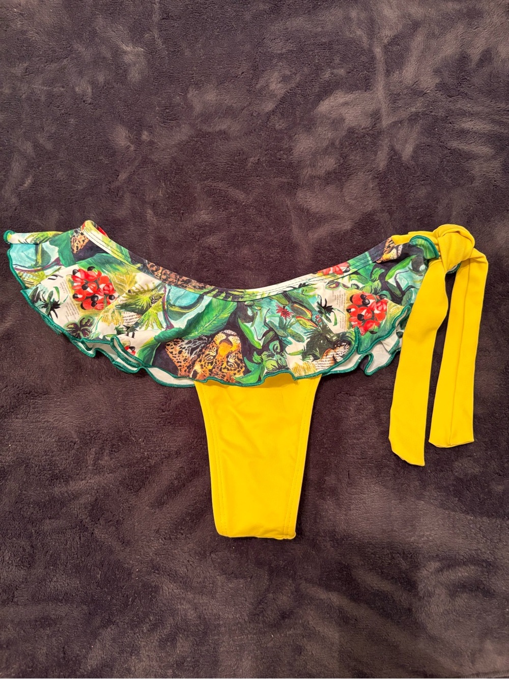 Beginning Boutique Yellow Tropical Thong Ruffle Bikini Bottom